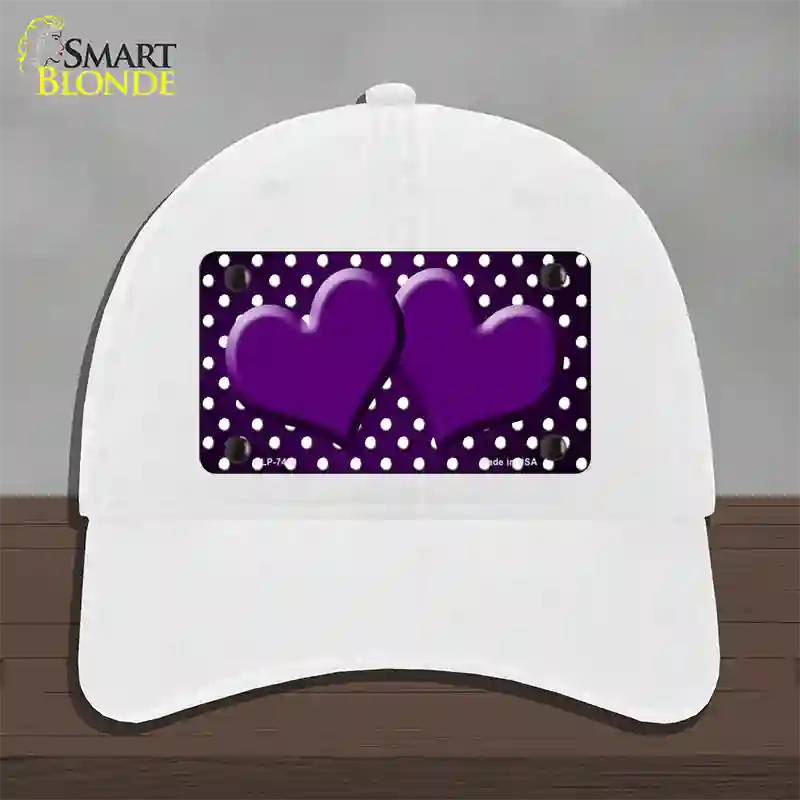 Purple White Small Dots Hearts Oil Rubbed Novelty License Plate Hat Unconstructed Cotton / White