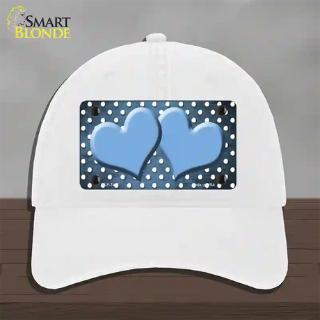 Light Blue White Small Dots Hearts Oil Rubbed Novelty License Plate Hat Unconstructed Cotton / White