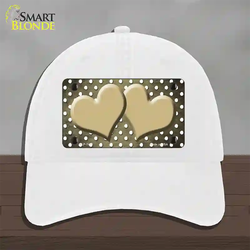 Gold White Small Dots Hearts Oil Rubbed Novelty License Plate Hat Unconstructed Cotton / White