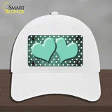 Mint White Small Dots Hearts Oil Rubbed Novelty License Plate Hat Unconstructed Cotton / White