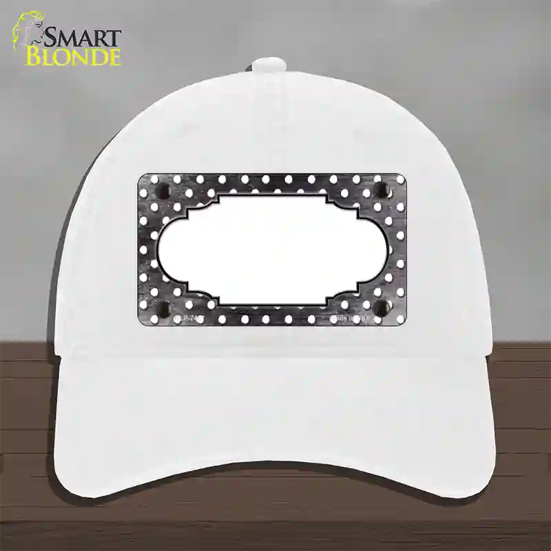 Black White Small Dots Scallop Oil Rubbed Novelty License Plate Hat Unconstructed Cotton / White