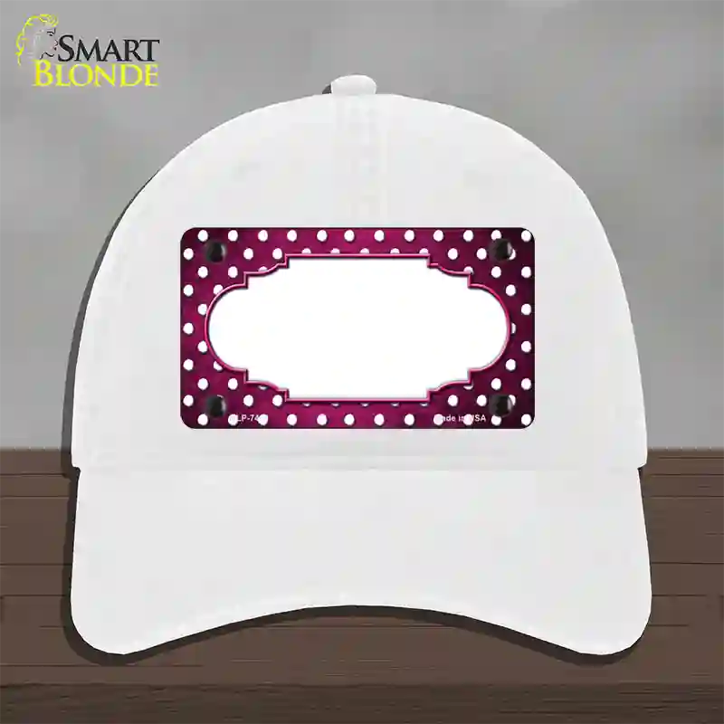 Pink White Small Dots Scallop Oil Rubbed Novelty License Plate Hat Unconstructed Cotton / White