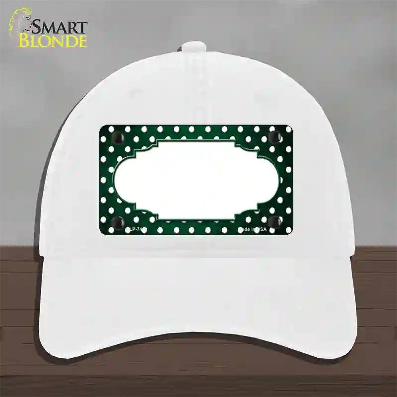 Green White Small Dots Scallop Oil Rubbed Novelty License Plate Hat Unconstructed Cotton / White