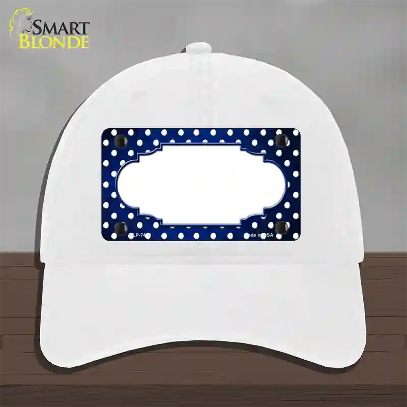 Blue White Small Dots Scallop Oil Rubbed Novelty License Plate Hat Unconstructed Cotton / White