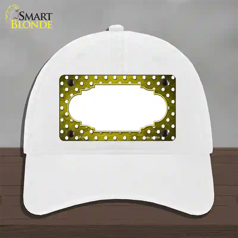 Yellow White Small Dots Scallop Oil Rubbed Novelty License Plate Hat Unconstructed Cotton / White