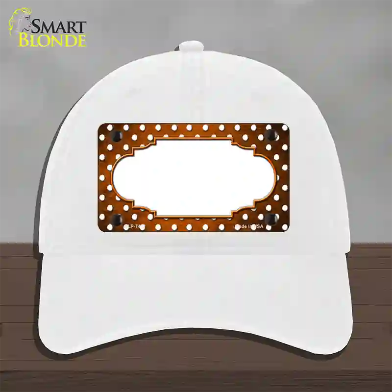 Orange White Small Dots Scallop Oil Rubbed Novelty License Plate Hat Unconstructed Cotton / White