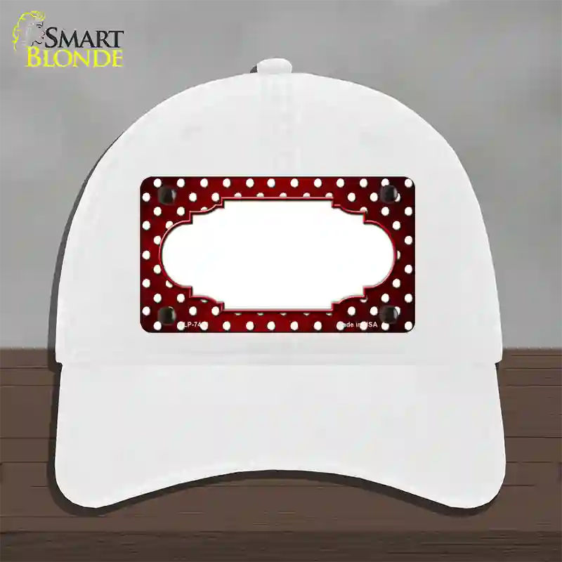 Red White Small Dots Scallop Oil Rubbed Novelty License Plate Hat Unconstructed Cotton / White