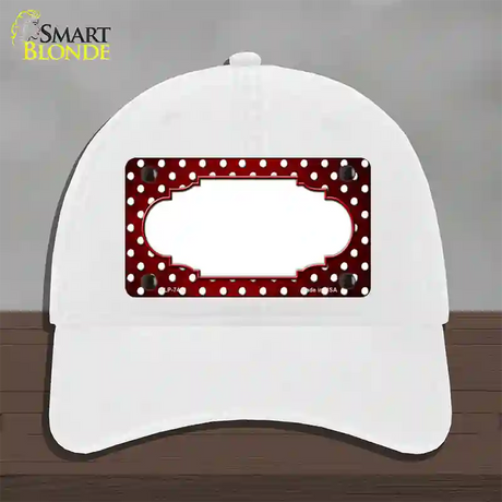 Red White Small Dots Scallop Oil Rubbed Novelty License Plate Hat Unconstructed Cotton / White