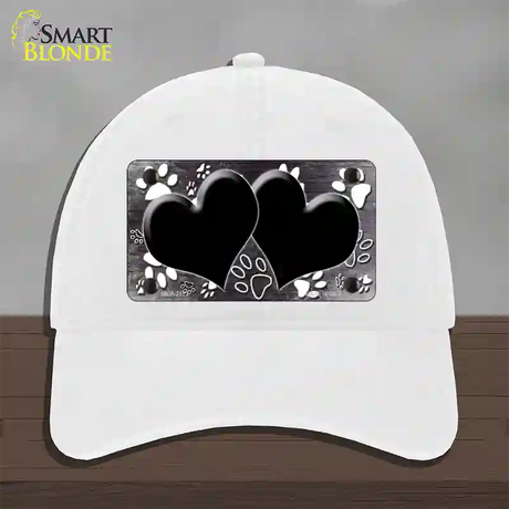 Paw Heart Black White Novelty License Plate Hat Unconstructed Cotton / White