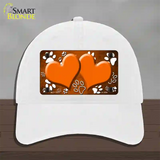 Paw Heart Orange White Novelty License Plate Hat Unconstructed Cotton / White