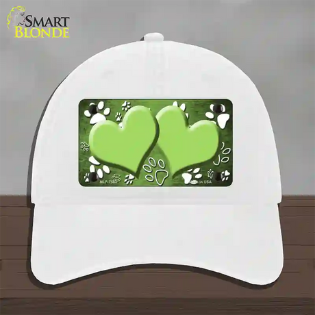 Paw Heart Lime Green White Novelty License Plate Hat Unconstructed Cotton / White