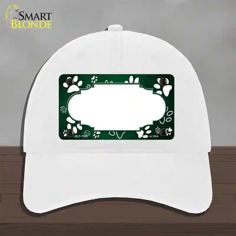 Paw Scallop Green White Novelty License Plate Hat Unconstructed Cotton / White