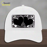 Black White Love Hearts Oil Rubbed Novelty License Plate Hat Unconstructed Cotton / White