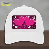 Pink White Love Hearts Oil Rubbed Novelty License Plate Hat Unconstructed Cotton / White