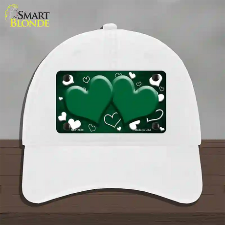 Green White Love Hearts Oil Rubbed Novelty License Plate Hat Unconstructed Cotton / White