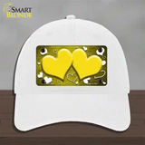 Yellow White Love Hearts Oil Rubbed Novelty License Plate Hat Unconstructed Cotton / White