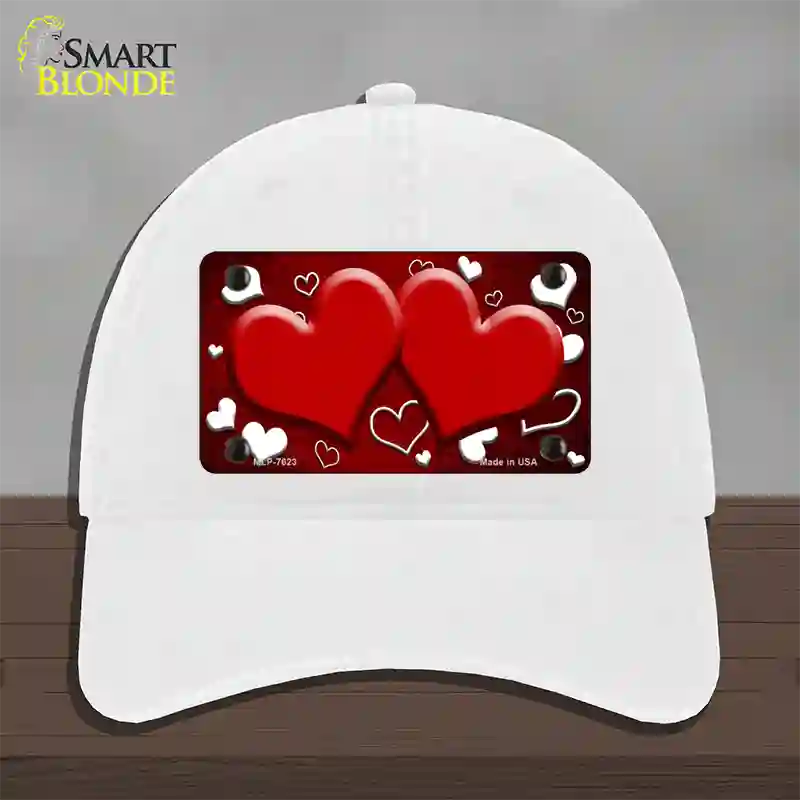 Red White Love Hearts Oil Rubbed Novelty License Plate Hat Unconstructed Cotton / White