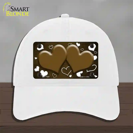 Brown White Love Hearts Oil Rubbed Novelty License Plate Hat Unconstructed Cotton / White