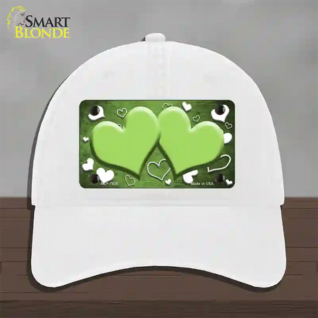 Lime Green White Love Hearts Oil Rubbed Novelty License Plate Hat Unconstructed Cotton / White