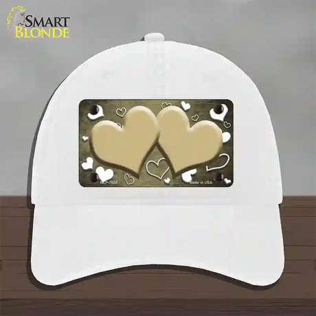 Gold White Love Hearts Oil Rubbed Novelty License Plate Hat Unconstructed Cotton / White