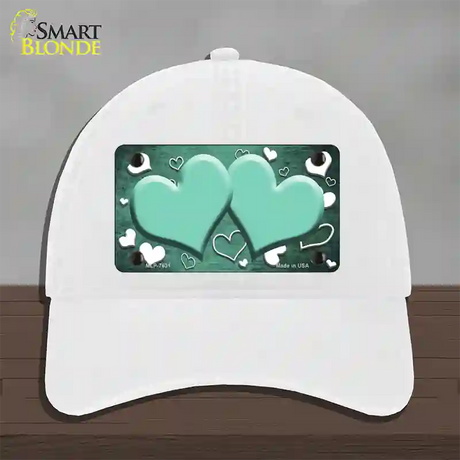 Mint White Love Hearts Oil Rubbed Novelty License Plate Hat Unconstructed Cotton / White