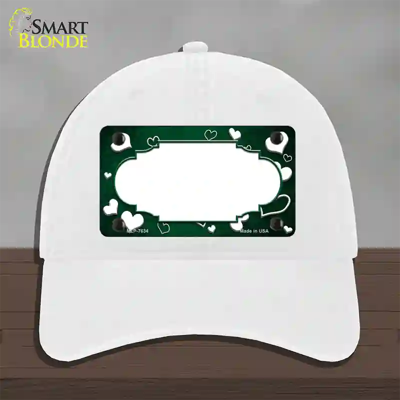 Green White Love Scallop Oil Rubbed Novelty License Plate Hat Unconstructed Cotton / White