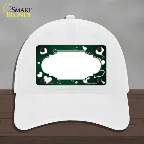 Green White Love Scallop Oil Rubbed Novelty License Plate Hat Unconstructed Cotton / White