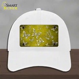 Yellow White Butterfly Oil Rubbed Novelty License Plate Hat Unconstructed Cotton / White