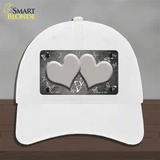 Gray White Hearts Butterfly Oil Rubbed Novelty License Plate Hat Unconstructed Cotton / White