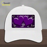 Purple White Hearts Butterfly Oil Rubbed Novelty License Plate Hat Unconstructed Cotton / White