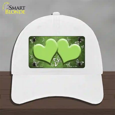 Lime Green White Hearts Butterfly Oil Rubbed Novelty License Plate Hat Unconstructed Cotton / White