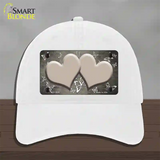 Tan White Hearts Butterfly Oil Rubbed Novelty License Plate Hat Unconstructed Cotton / White