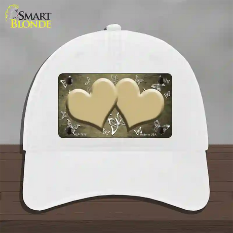 Gold White Hearts Butterfly Oil Rubbed Novelty License Plate Hat Unconstructed Cotton / White