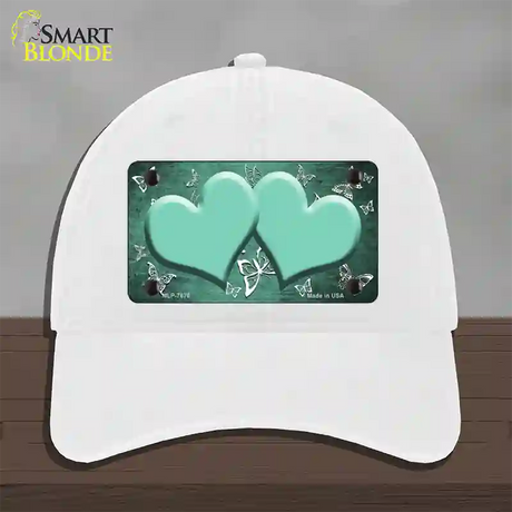 Mint White Hearts Butterfly Oil Rubbed Novelty License Plate Hat Unconstructed Cotton / White