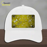 Yellow White Dragonfly Oil Rubbed Novelty License Plate Hat Unconstructed Cotton / White