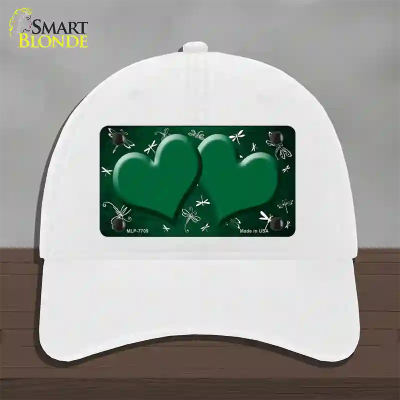 Green White Dragonfly Hearts Oil Rubbed Novelty License Plate Hat Unconstructed Cotton / White