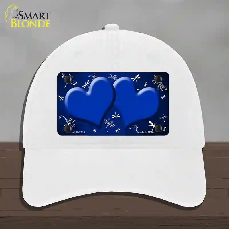 Blue White Dragonfly Hearts Oil Rubbed Novelty License Plate Hat Unconstructed Cotton / White