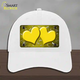 Yellow White Dragonfly Hearts Oil Rubbed Novelty License Plate Hat Unconstructed Cotton / White