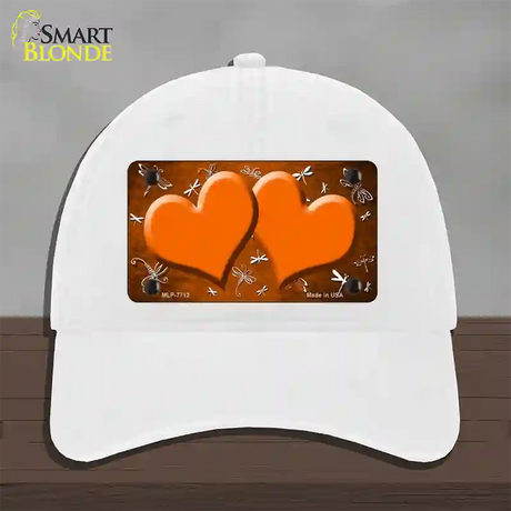 Orange White Dragonfly Hearts Oil Rubbed Novelty License Plate Hat Unconstructed Cotton / White