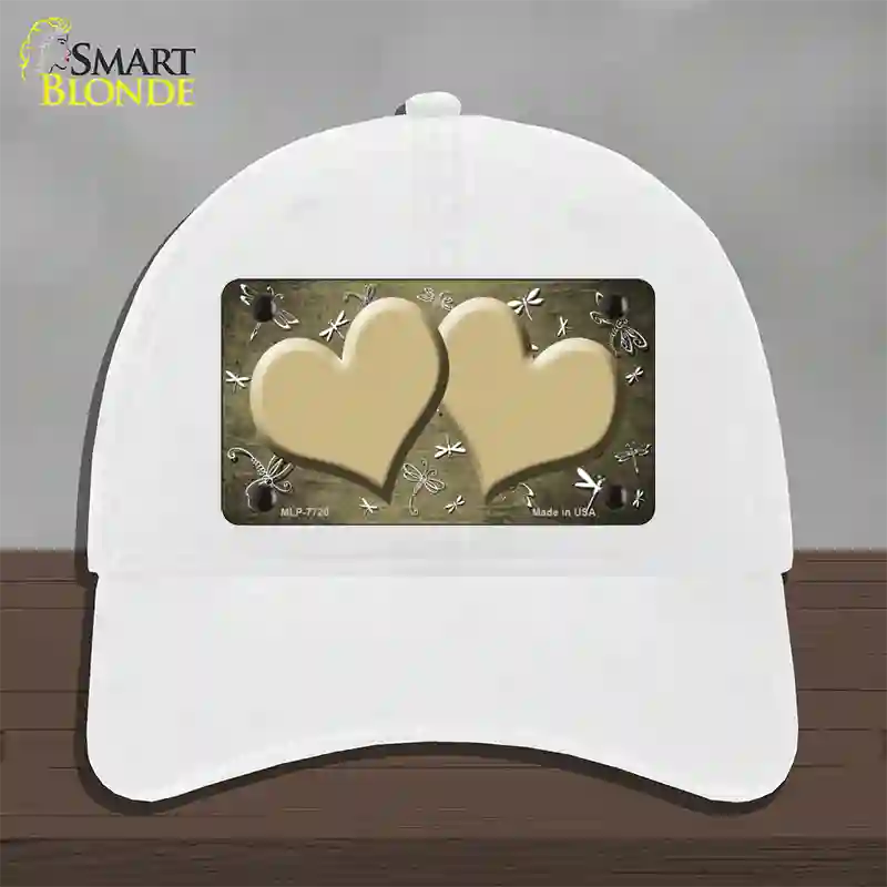 Gold White Dragonfly Hearts Oil Rubbed Novelty License Plate Hat Unconstructed Cotton / White