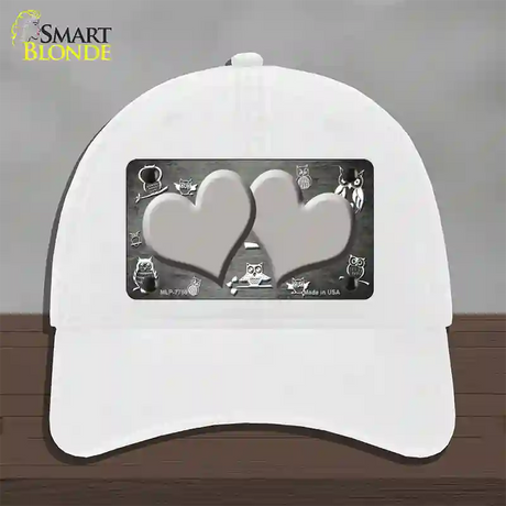 Gray White Owl Hearts Oil Rubbed Novelty License Plate Hat Unconstructed Cotton / White