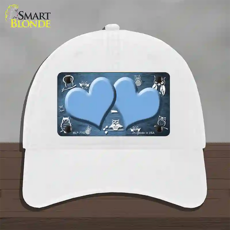 Light Blue White Owl Hearts Oil Rubbed Novelty License Plate Hat Unconstructed Cotton / White