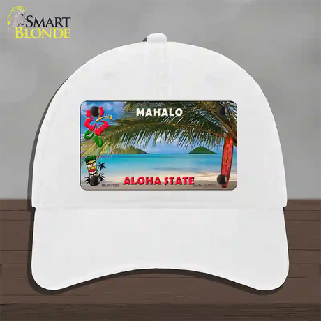 Blank Mahalo Hawaii State Novelty License Plate Hat Unconstructed Cotton / White