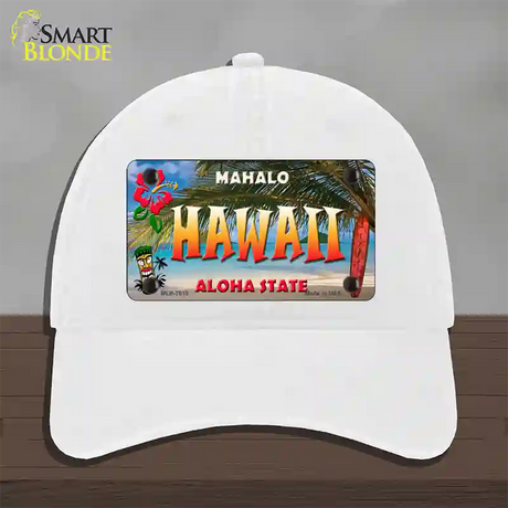 Hawaii State Novelty License Plate Hat Unconstructed Cotton / White