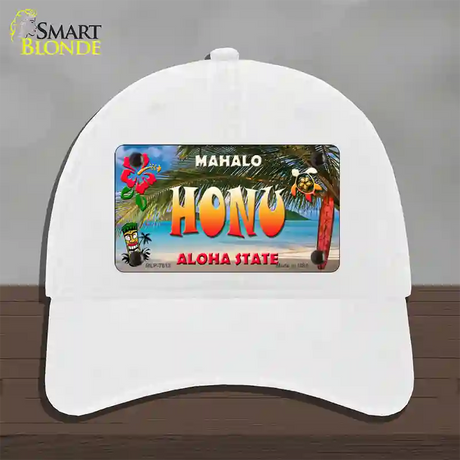 Honu Hawaii State Novelty License Plate Hat Unconstructed Cotton / White