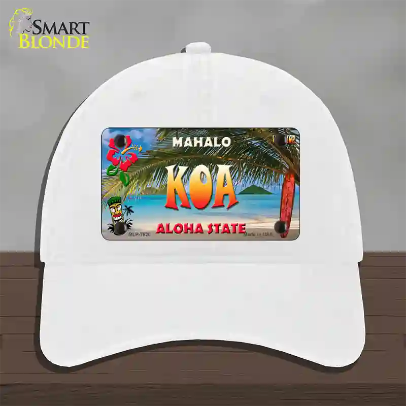 Koa Hawaii State Novelty License Plate Hat Unconstructed Cotton / White