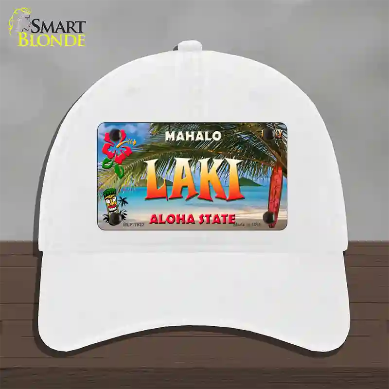 Laki Hawaii State Novelty License Plate Hat Unconstructed Cotton / White