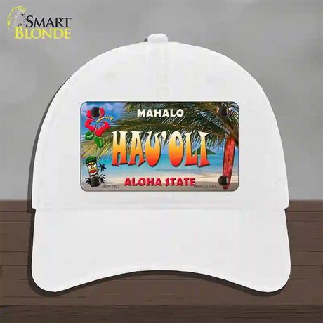 Hau oli Hawaii State Novelty License Plate Hat Unconstructed Cotton / White