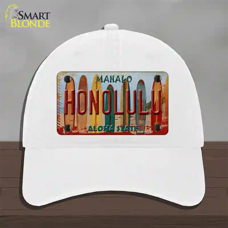 Honolulu Surfboards Hawaii State Novelty License Plate Hat Unconstructed Cotton / White