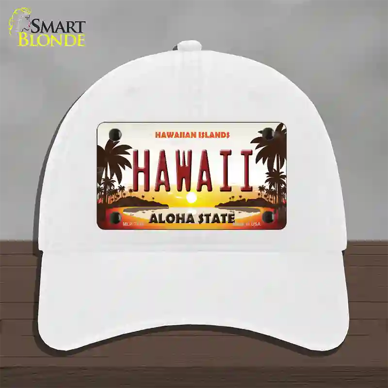 Hawaii Hawaiian Islands Novelty License Plate Hat Unconstructed Cotton / White